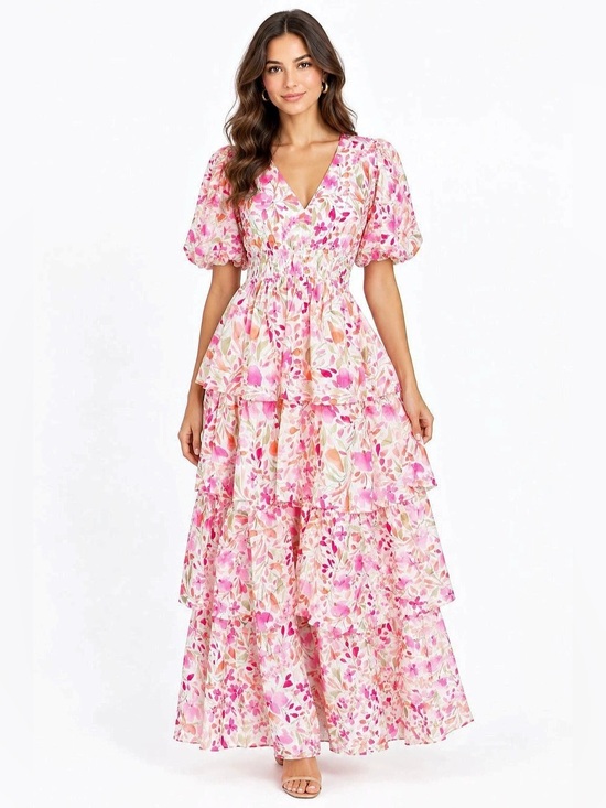 Began River Dresses & Skirts - Floral Maxi Dress in Pink & White Size XL